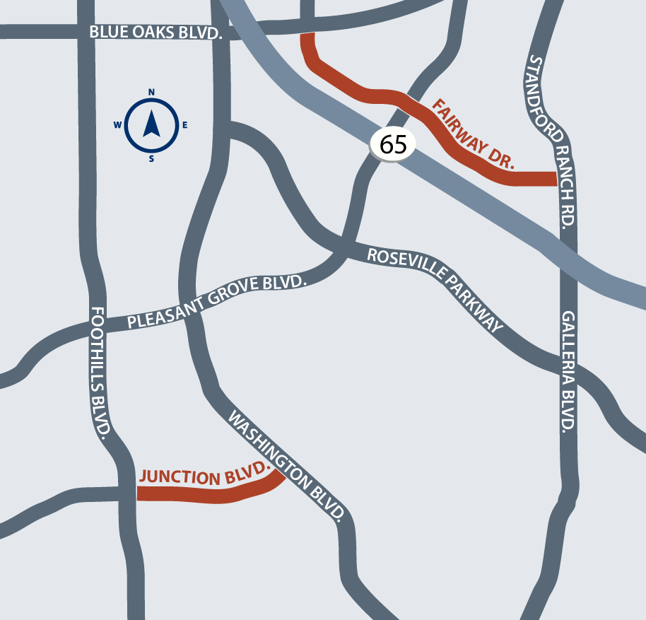 Resurfacing map - Junction between Washington and Foothills, and Fairway between Stanford Ranch and Blue Oaks